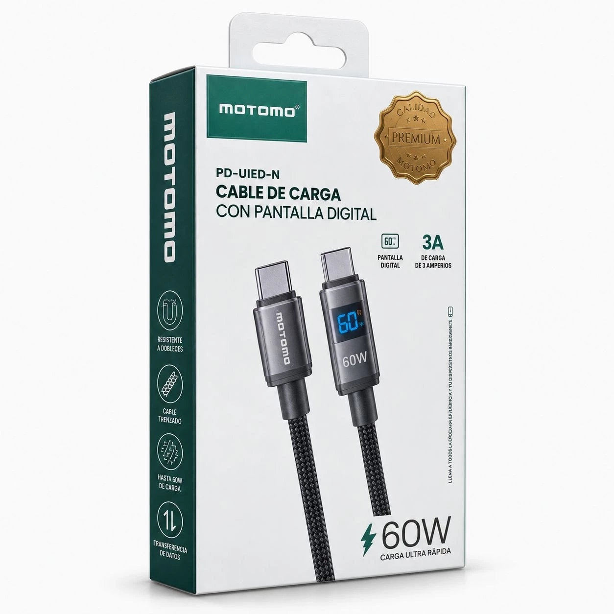 Cable Trenzado Con Pantalla Digital 60W Tipo C Negro Cable vista 2